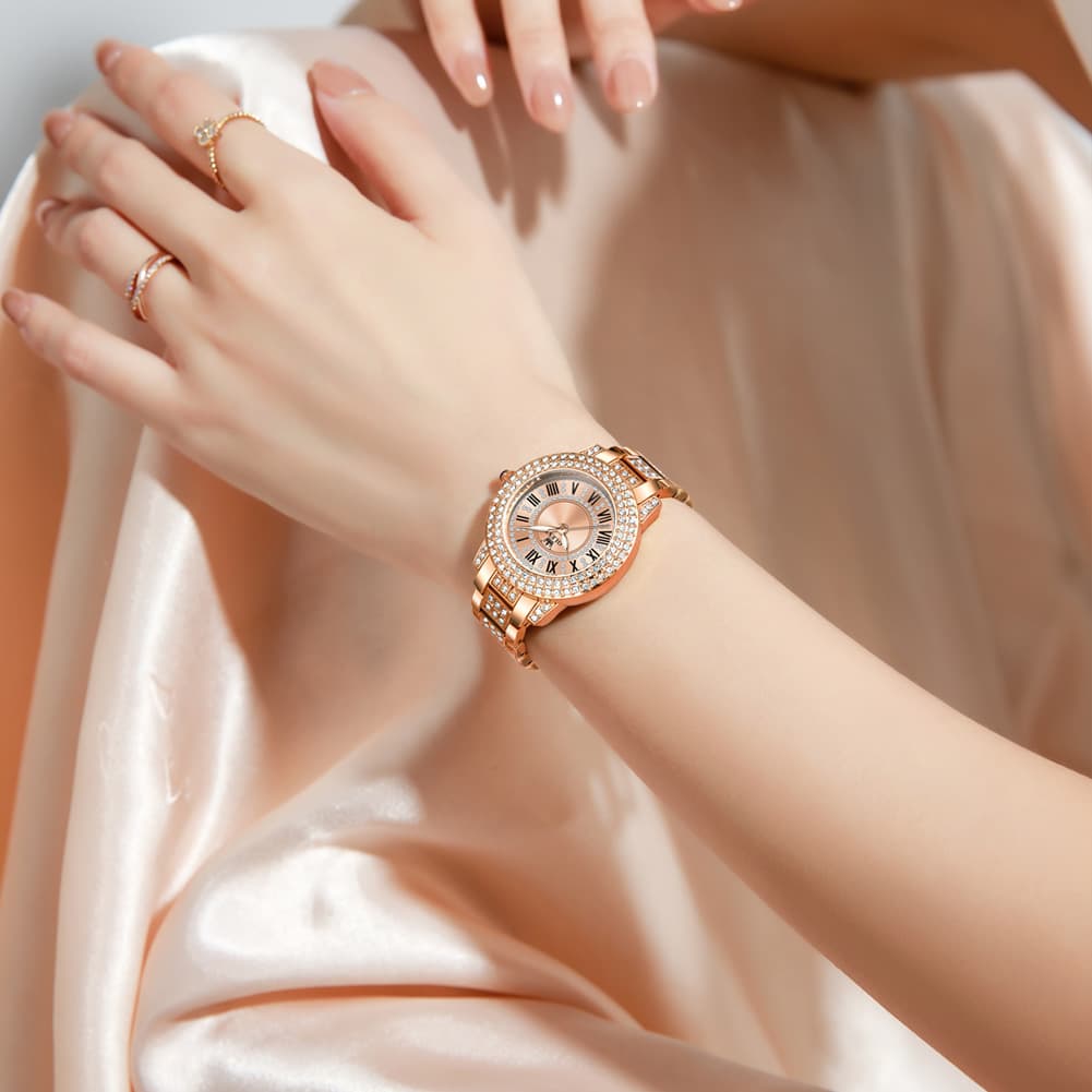 OLEVS 9943 Diamond Paved Dial Luxury Watch for Women - Rose Gold Classic Dial Watch | Olevs Watch Store