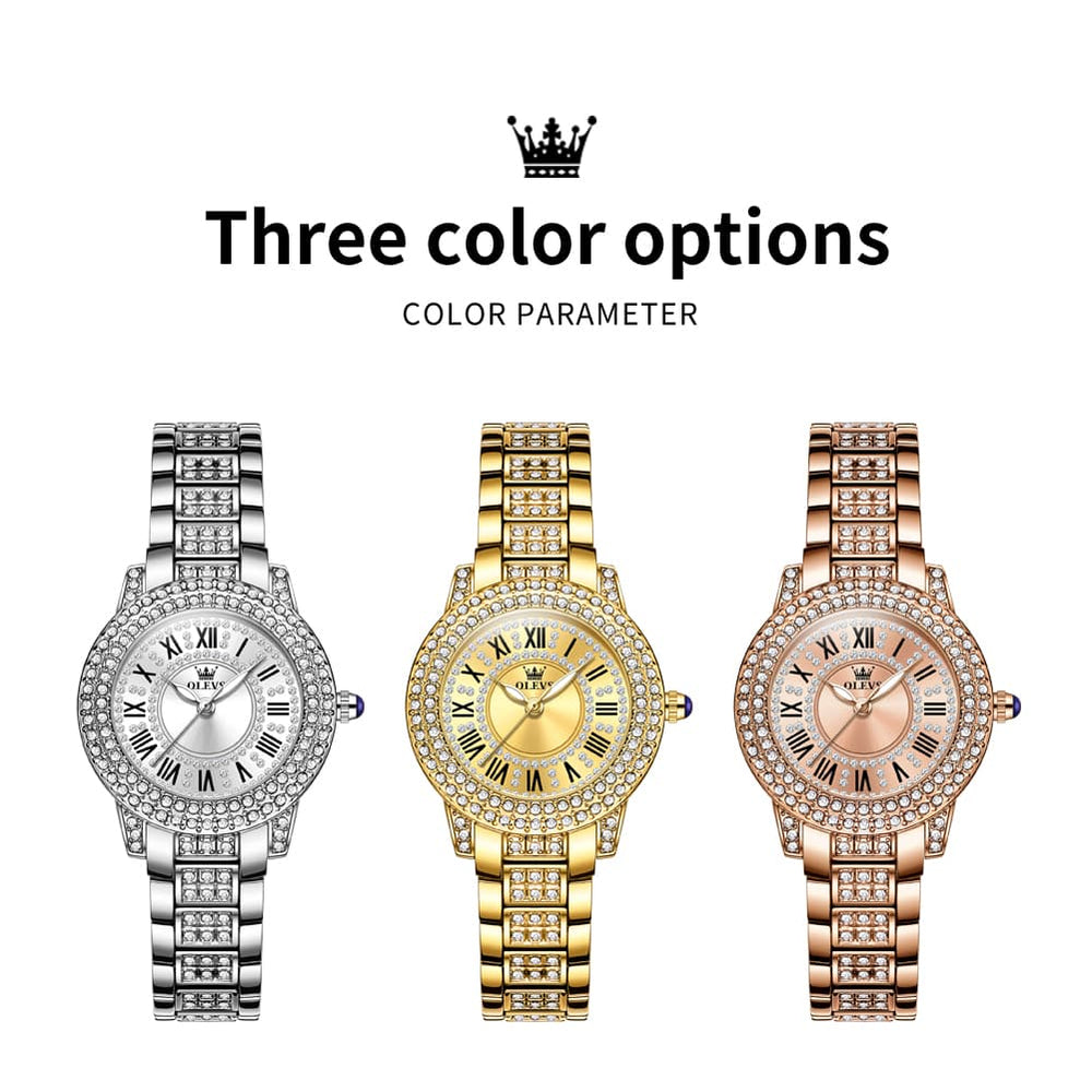 OLEVS 9943 Diamond Paved Dial Luxury Watch for Women - Rose Gold Classic Dial Watch | Olevs Watch Store