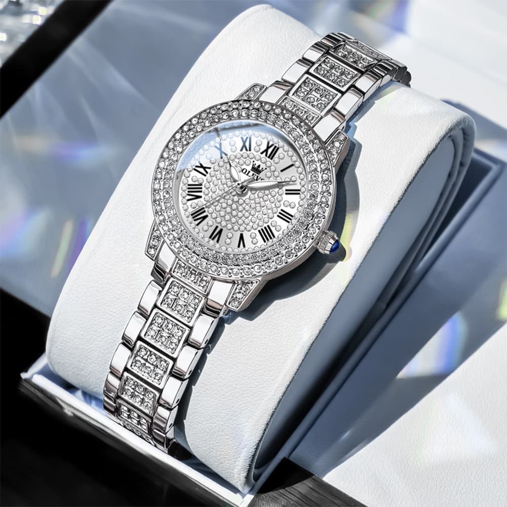OLEVS 9943 Diamond Paved Dial Luxury Watch for Women - Rose Gold Classic Dial Watch | Olevs Watch Store