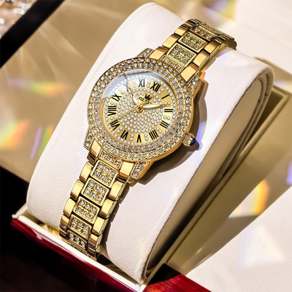 OLEVS 9943 Diamond Paved Dial Luxury Watch for Women - Rose Gold Classic Dial Watch | Olevs Watch Store