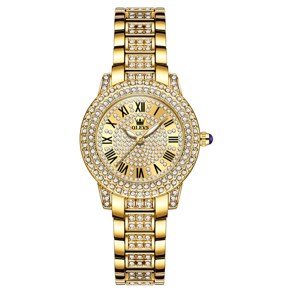 OLEVS 9943 Diamond Paved Dial Luxury Watch for Women - Rose Gold Classic Dial Watch | Olevs Watch Store
