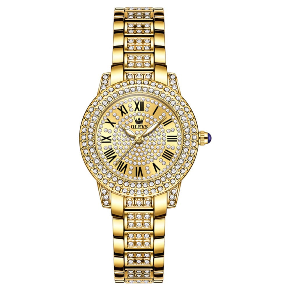 OLEVS 9943 Diamond Paved Dial Luxury Watch for Women - Rose Gold Classic Dial Watch | Olevs Watch Store