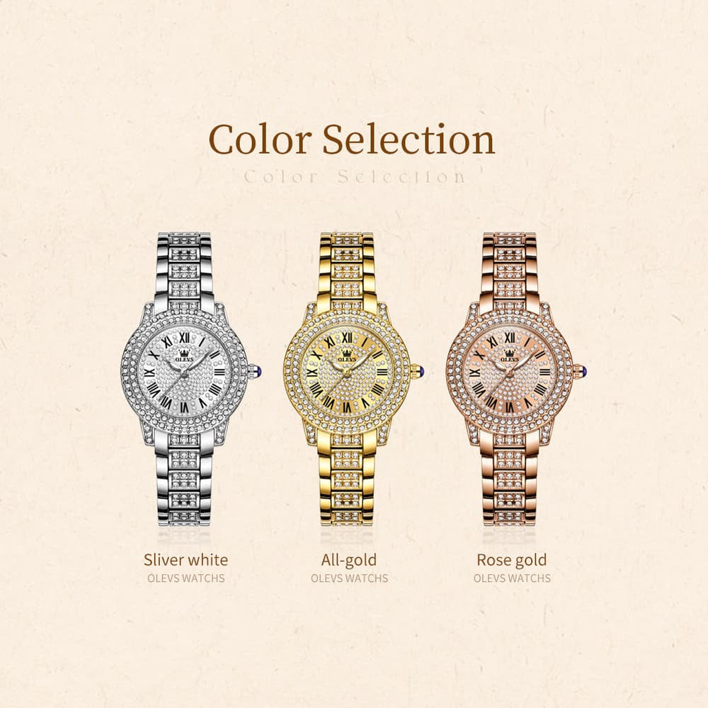OLEVS 9943 Diamond Paved Dial Luxury Watch for Women - Rose Gold Classic Dial Watch | Olevs Watch Store