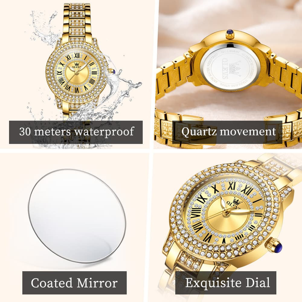 OLEVS 9943 Diamond Paved Dial Luxury Watch for Women - Rose Gold Classic Dial Watch | Olevs Watch Store