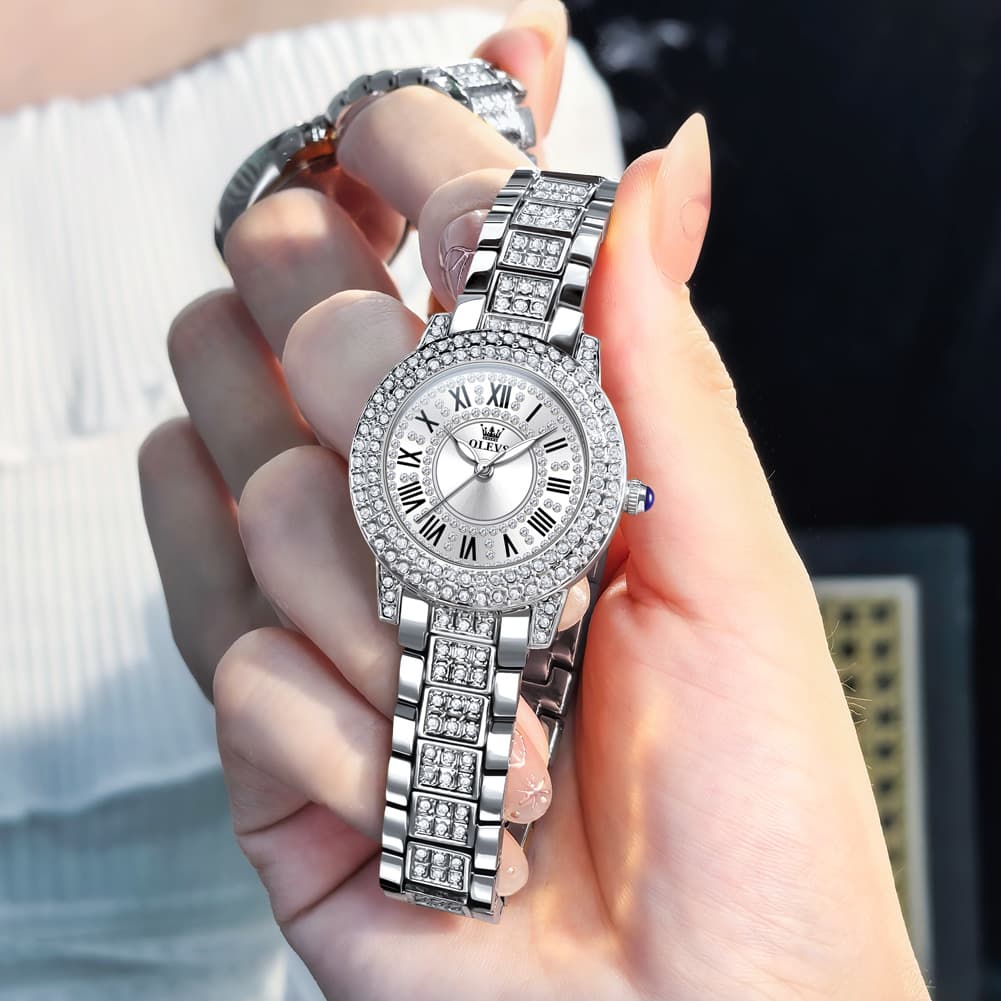 OLEVS 9943 Diamond Paved Dial Luxury Watch for Women - Rose Gold Classic Dial Watch | Olevs Watch Store