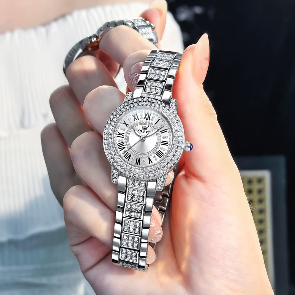 OLEVS 9943 Diamond Paved Dial Luxury Watch for Women - Rose Gold Classic Dial Watch | Olevs Watch Store