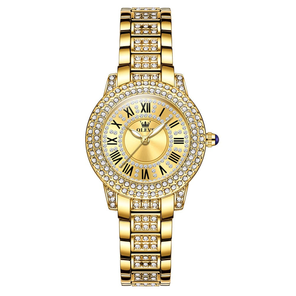OLEVS 9943 Diamond Paved Dial Luxury Watch for Women - Rose Gold Classic Dial Watch | Olevs Watch Store