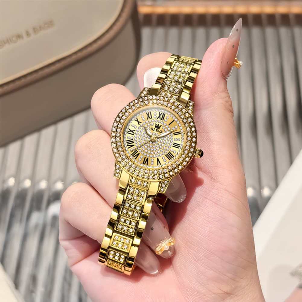OLEVS 9943 Diamond Paved Dial Luxury Watch for Women - Rose Gold Classic Dial Watch | Olevs Watch Store