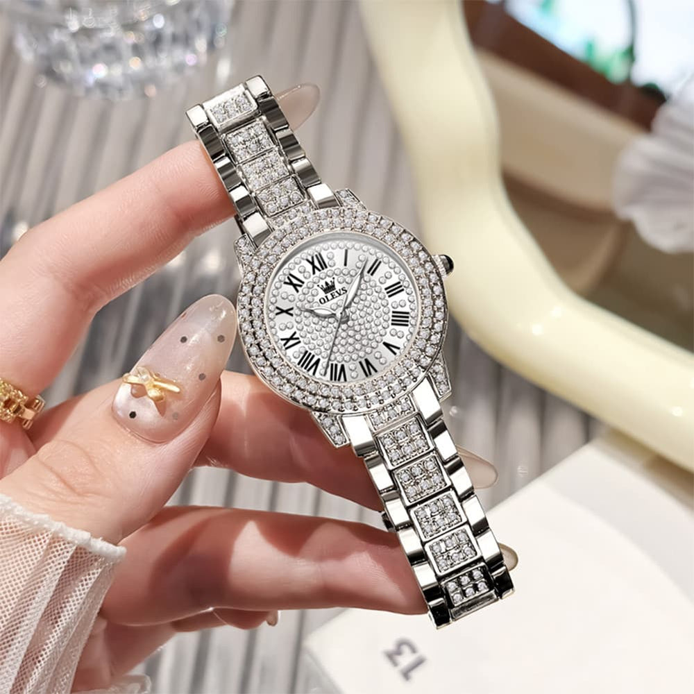 OLEVS 9943 Diamond Paved Dial Luxury Watch for Women - Rose Gold Classic Dial Watch | Olevs Watch Store