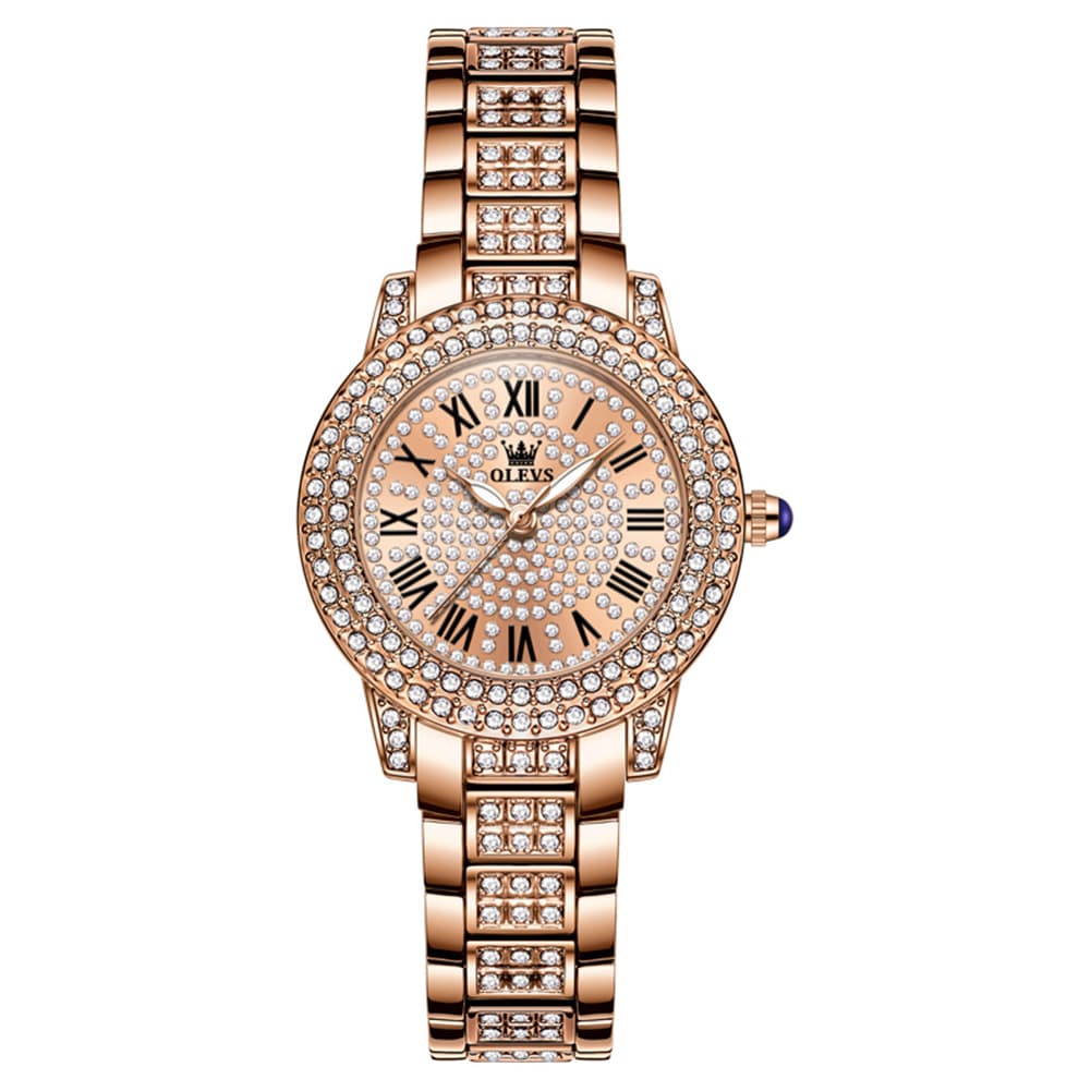 OLEVS 9943 Diamond Paved Dial Luxury Watch for Women - Rose Gold Classic Dial Watch | Olevs Watch Store
