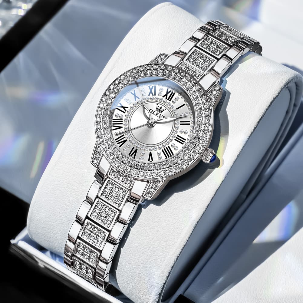 OLEVS 9943 Diamond Paved Dial Luxury Watch for Women - Rose Gold Classic Dial Watch | Olevs Watch Store