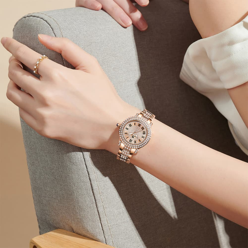 OLEVS 9943 Diamond Paved Dial Luxury Watch for Women - Rose Gold Classic Dial Watch | Olevs Watch Store