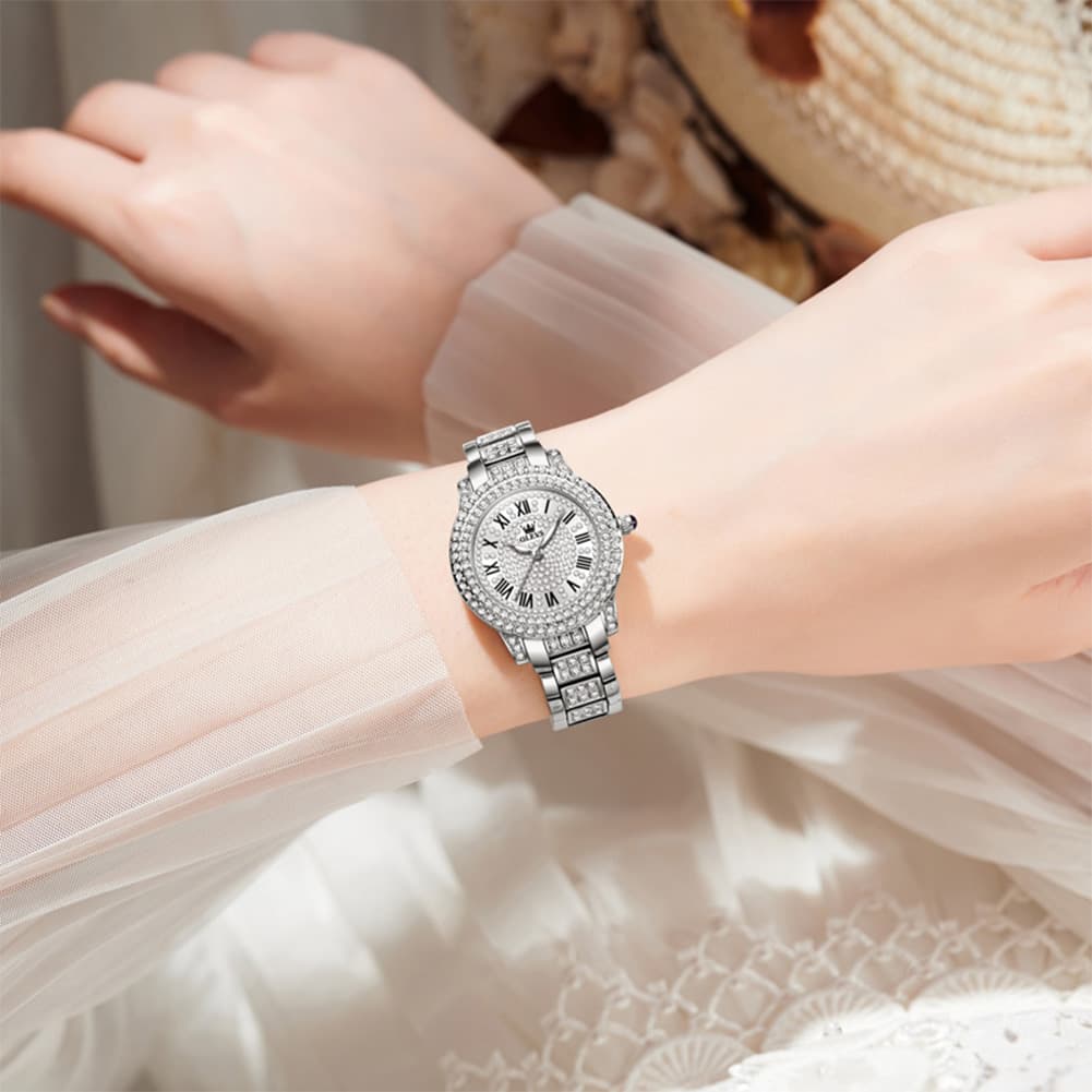 OLEVS 9943 Diamond Paved Dial Luxury Watch for Women - Rose Gold Classic Dial Watch | Olevs Watch Store
