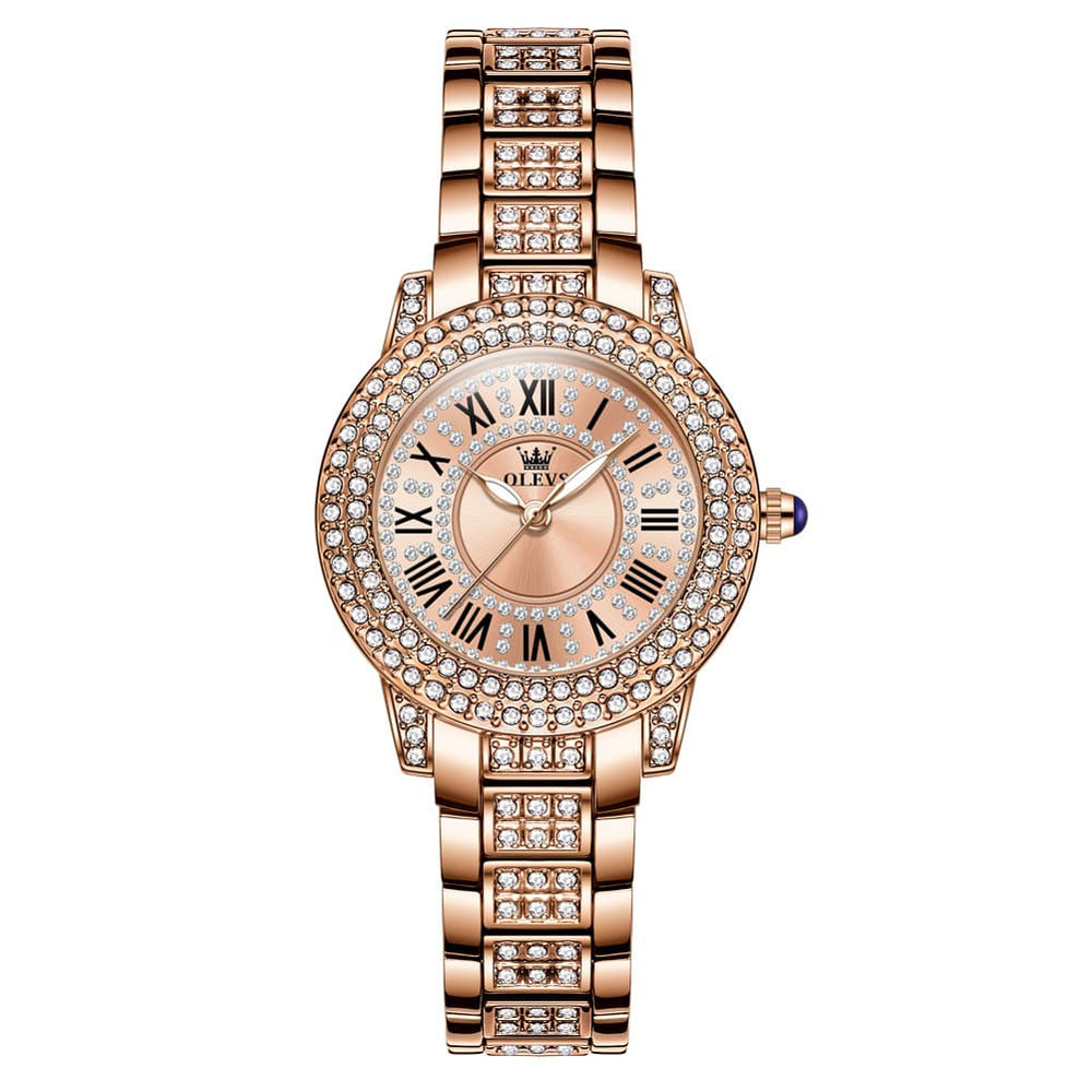 OLEVS 9943 Diamond Paved Dial Luxury Watch for Women - Rose Gold Classic Dial Watch | Olevs Watch Store