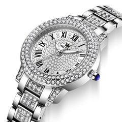 OLEVS 9943 Diamond Paved Dial Luxury Watch for Women - Silver White Diamond Paved Dial Watch | Olevs Watch Store