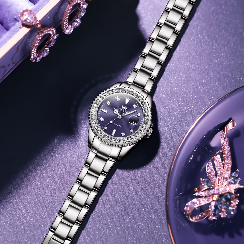 OLEVS 9945 Diamond Bezel Date Display Quartz Watch for Women - All Gold Watch | Olevs Watch Store