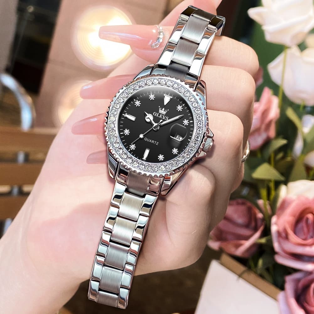 OLEVS 9945 Diamond Bezel Date Display Quartz Watch for Women - All Gold Watch | Olevs Watch Store