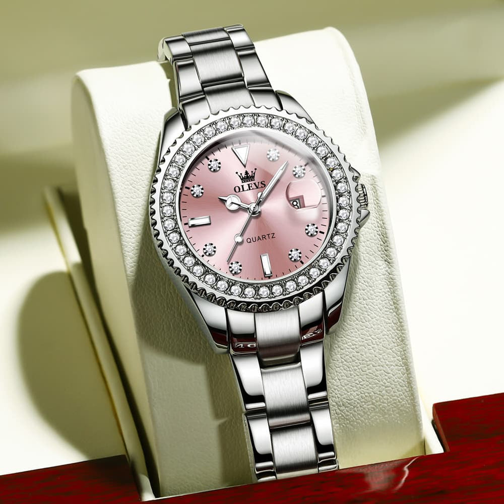 OLEVS 9945 Diamond Bezel Date Display Quartz Watch for Women - All Gold Watch | Olevs Watch Store