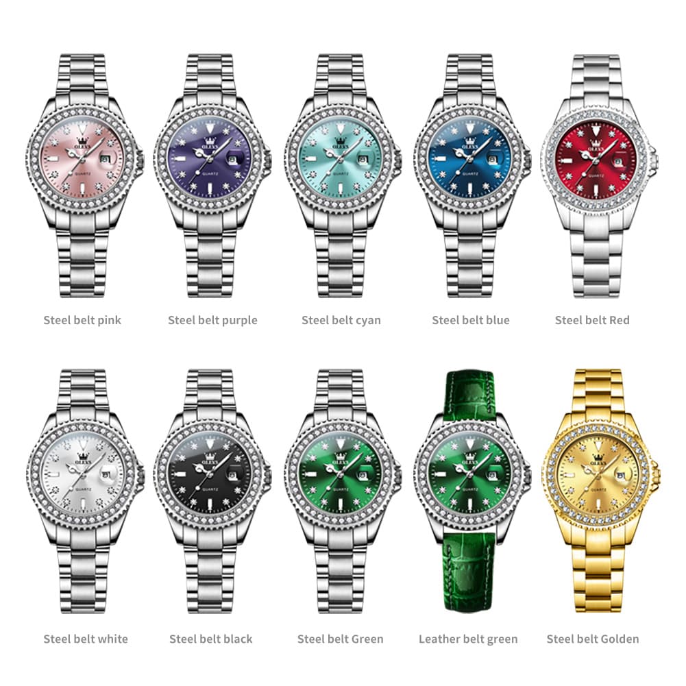 OLEVS 9945 Diamond Bezel Date Display Quartz Watch for Women - All Gold Watch | Olevs Watch Store