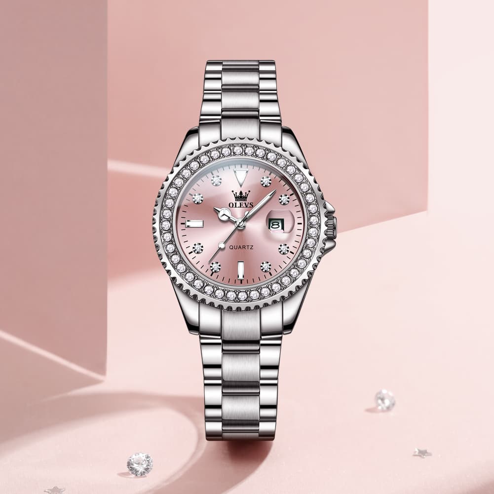 OLEVS 9945 Diamond Bezel Date Display Quartz Watch for Women - All Gold Watch | Olevs Watch Store