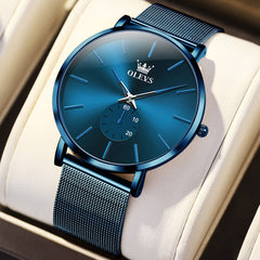 OLEVS 9954 Ultra Thin Milanese Mesh Quartz Watch for Men - All Blue Mesh Watch | Olevs Watch Store
