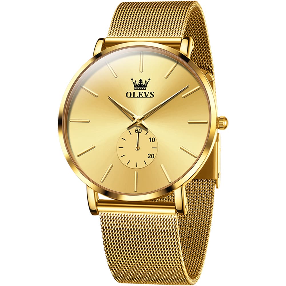 OLEVS 9954 Ultra Thin Milanese Mesh Quartz Watch for Men - All Gold Mesh Watch | Olevs Watch Store