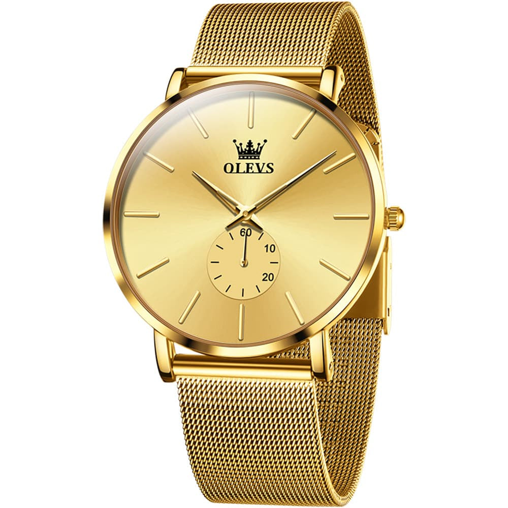 OLEVS 9954 Ultra Thin Milanese Mesh Quartz Watch for Men - All Gold Mesh Watch | Olevs Watch Store