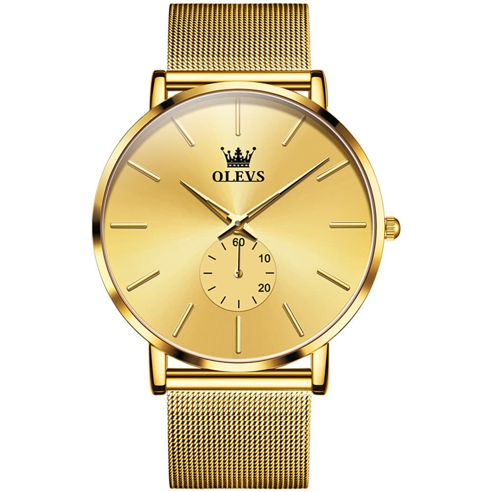OLEVS 9954 Ultra Thin Milanese Mesh Quartz Watch for Men - All Gold Mesh Watch | Olevs Watch Store