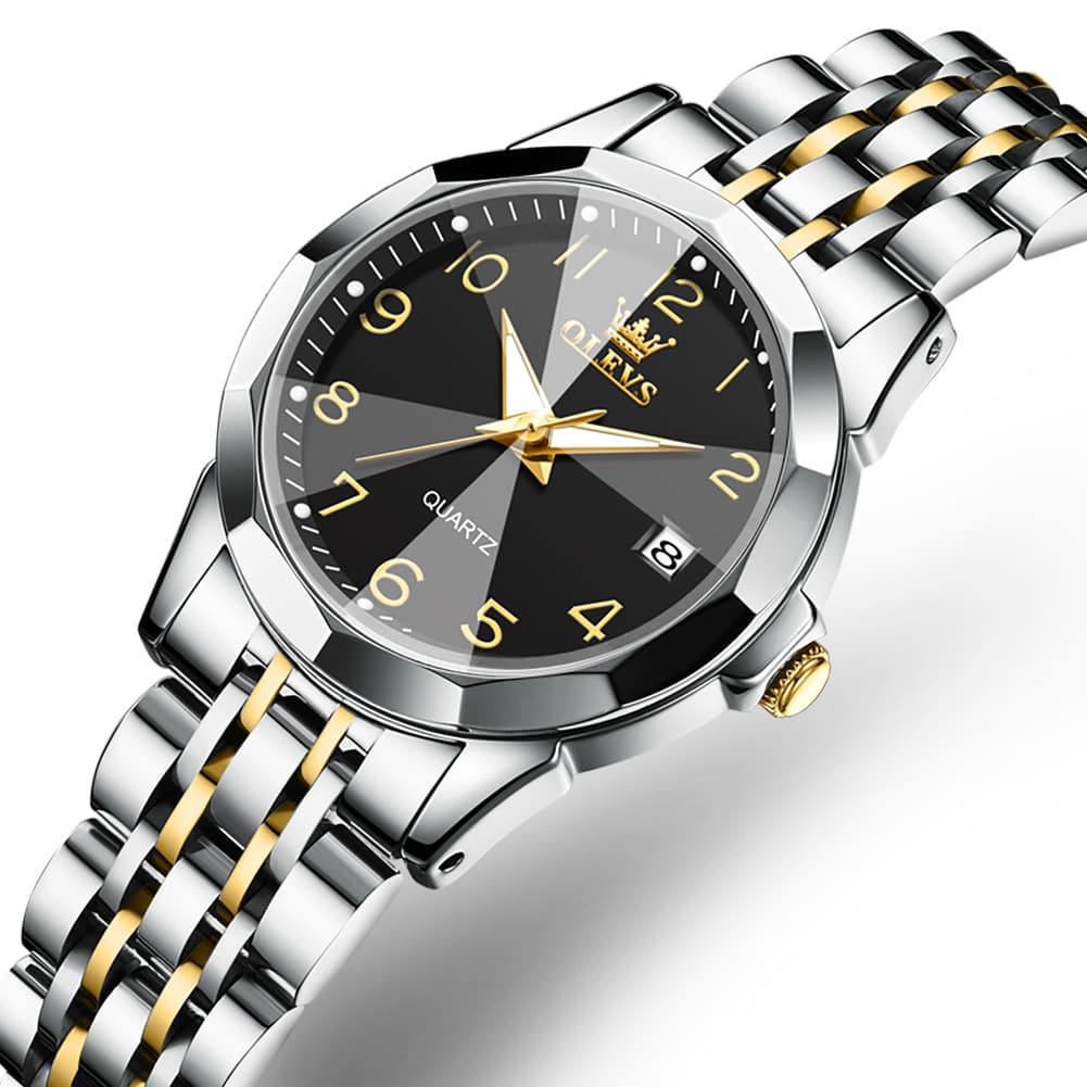 OLEVS 9970 3D Rhombic Faceted Glass Date Watch for Women - Silver Blue Dial Watch | Olevs Watch Store