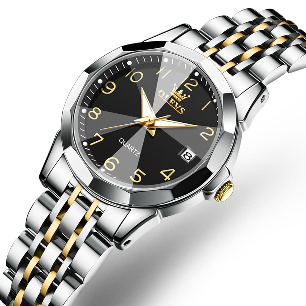 OLEVS 9970 3D Rhombic Faceted Glass Date Watch for Women - Silver Blue Dial Watch | Olevs Watch Store