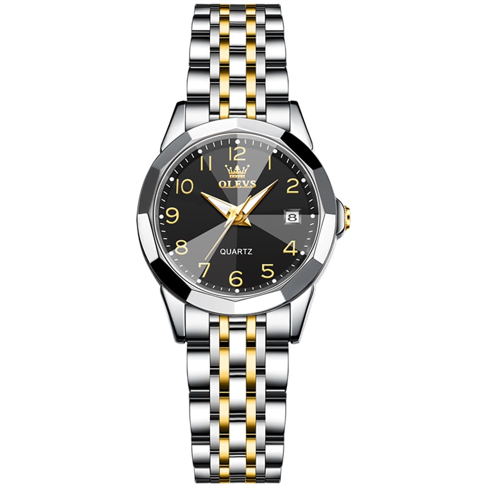 OLEVS 9970 3D Rhombic Faceted Glass Date Watch for Women - Silver Blue Dial Watch | Olevs Watch Store