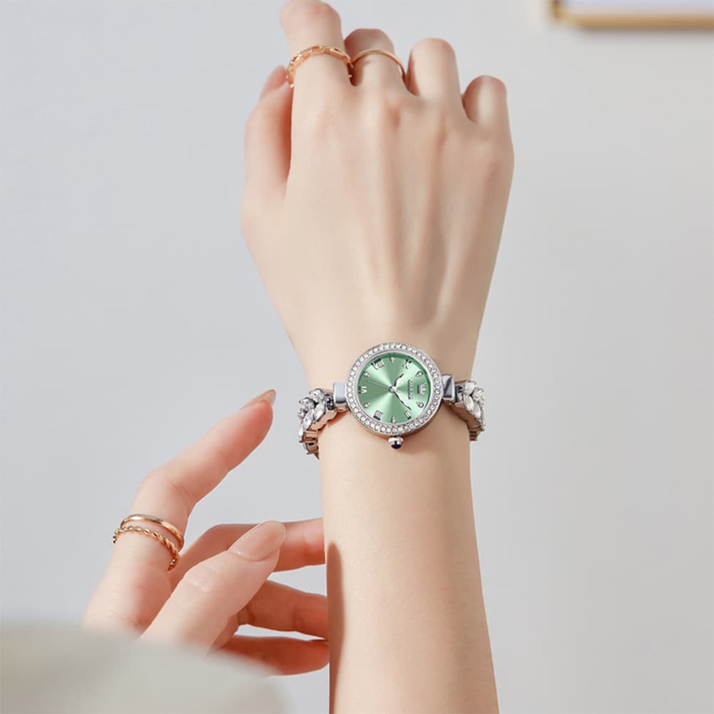 OLEVS 9971 Mermaid Bracelet Crystal Quartz Watch for Women - Rose Gold Green Dial Watch | Olevs Watch Store