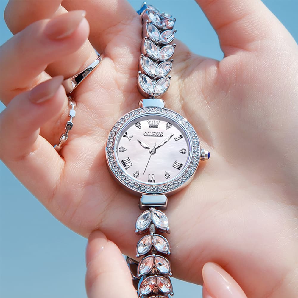 OLEVS 9971 Mermaid Bracelet Crystal Quartz Watch for Women - Rose Gold Green Dial Watch | Olevs Watch Store