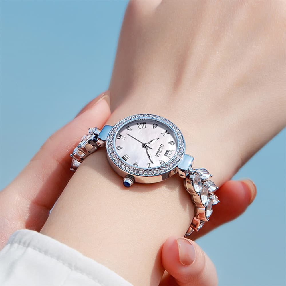 OLEVS 9971 Mermaid Bracelet Crystal Quartz Watch for Women - Rose Gold Green Dial Watch | Olevs Watch Store