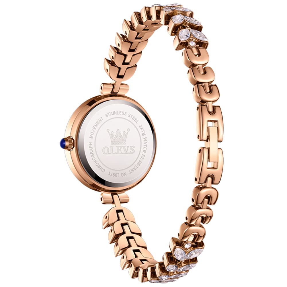 OLEVS 9971 Mermaid Bracelet Crystal Quartz Watch for Women - Rose Gold Green Dial Watch | Olevs Watch Store