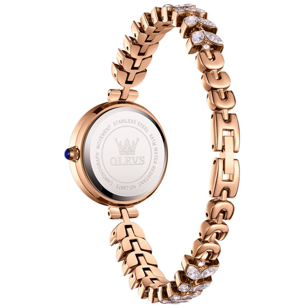 OLEVS 9971 Mermaid Bracelet Crystal Quartz Watch for Women - Rose Gold Green Dial Watch | Olevs Watch Store
