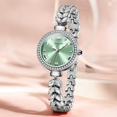 OLEVS 9971 Mermaid Bracelet Crystal Quartz Watch for Women - Silver Green Dial Watch | Olevs Watch Store