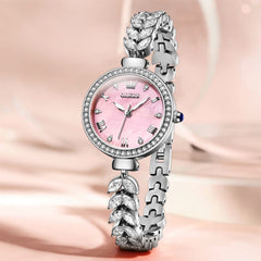 OLEVS 9971 Mermaid Bracelet Crystal Quartz Watch for Women - Silver Pink Dial Watch | Olevs Watch Store