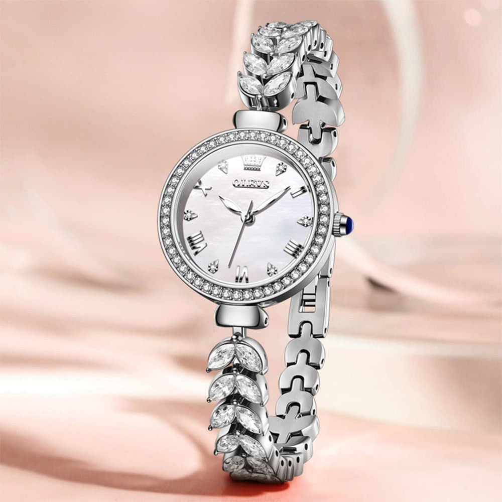 OLEVS 9971 Mermaid Bracelet Crystal Quartz Watch for Women - Silver White Dial Watch | Olevs Watch Store