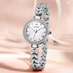 OLEVS 9971 Mermaid Bracelet Crystal Quartz Watch for Women - Silver White Dial Watch | Olevs Watch Store