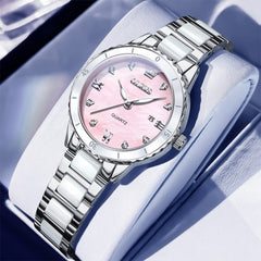 OLEVS 9985 Two Tone Ceramic Bracelet Quartz Watch for Women - Silver Pink Watch | Olevs Watch Store