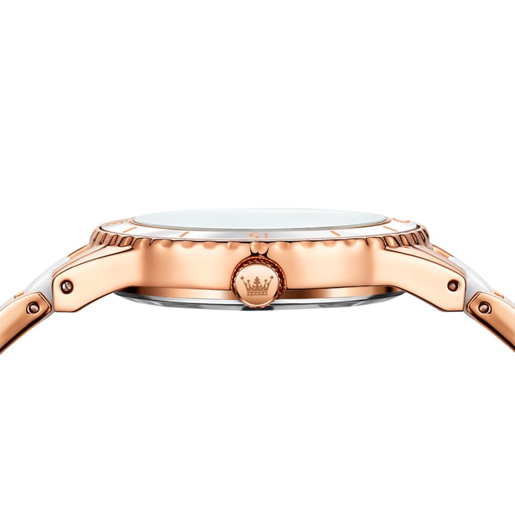OLEVS 9985 Two Tone Ceramic Bracelet Quartz Watch for Women - Silver White Watch | Olevs Watch Store