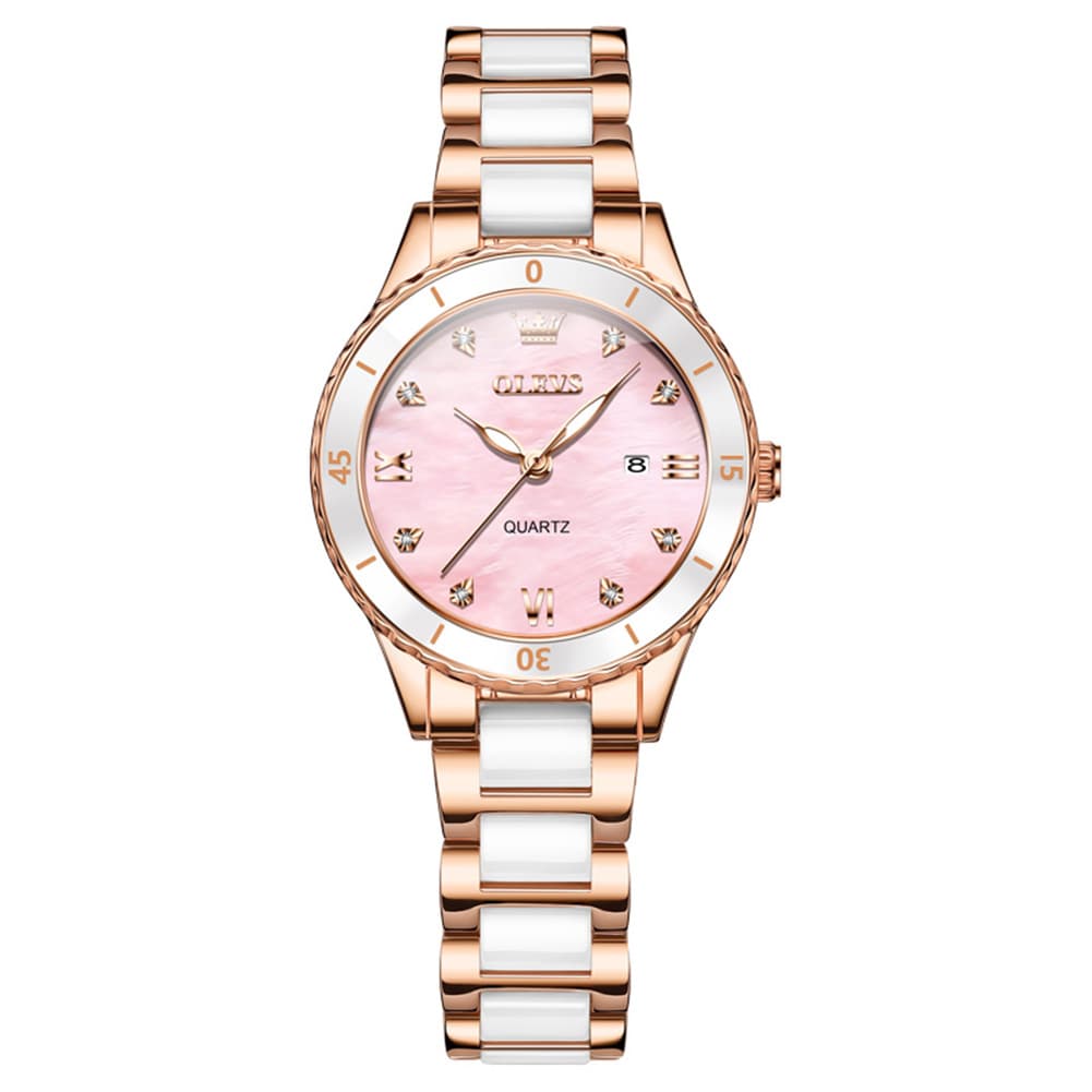 OLEVS 9985 Two Tone Ceramic Bracelet Quartz Watch for Women - Silver White Watch | Olevs Watch Store