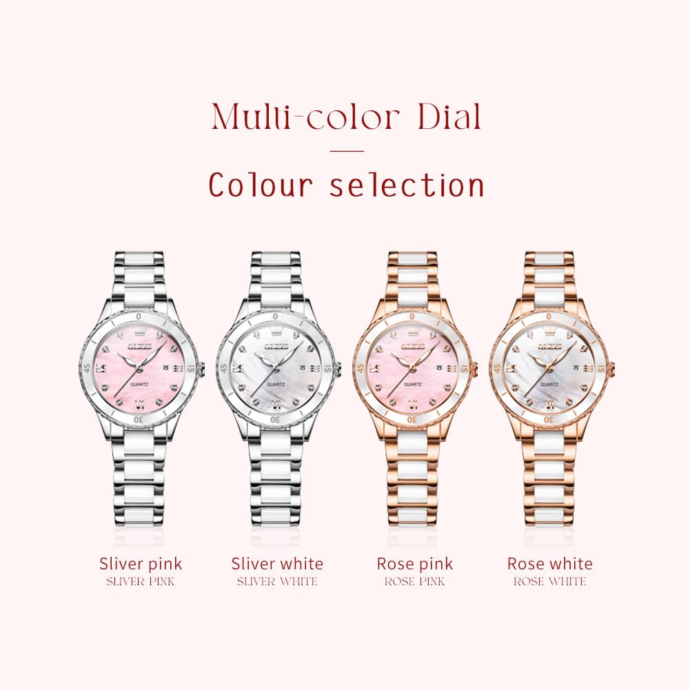 OLEVS 9985 Two Tone Ceramic Bracelet Quartz Watch for Women - Silver White Watch | Olevs Watch Store