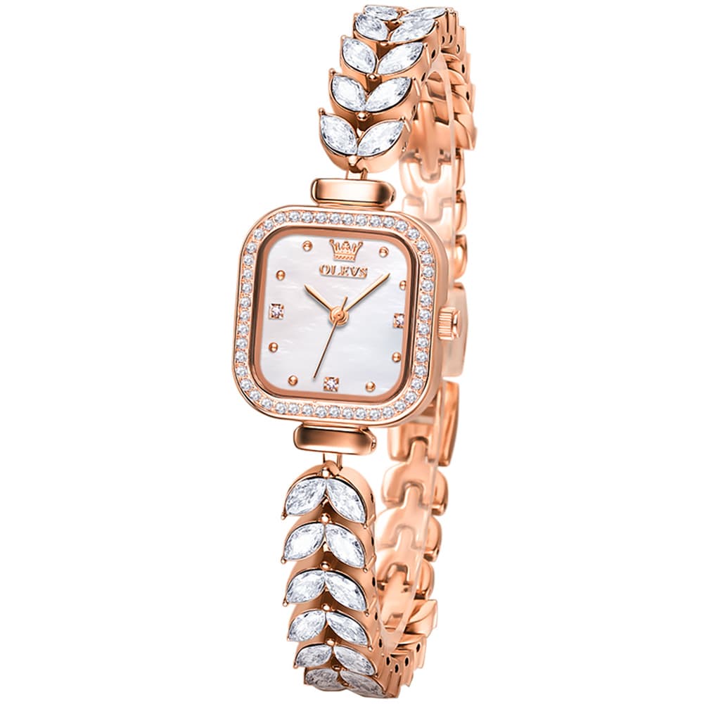 OLEVS 9987 Mermaid Crystal Bracelet Square Watch for Women - Rose Gold Watch | Olevs Watch Store