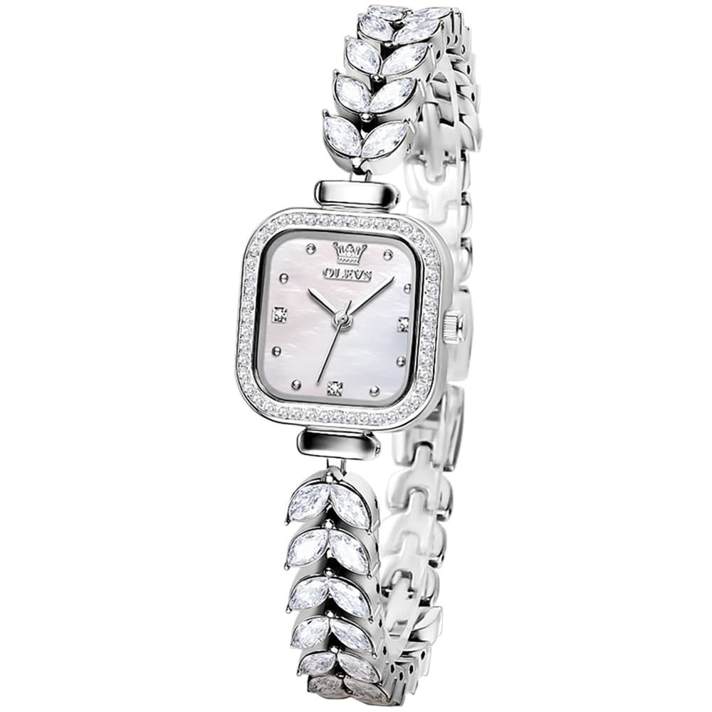 OLEVS 9987 Mermaid Crystal Bracelet Square Watch for Women - Silver White Watch | Olevs Watch Store