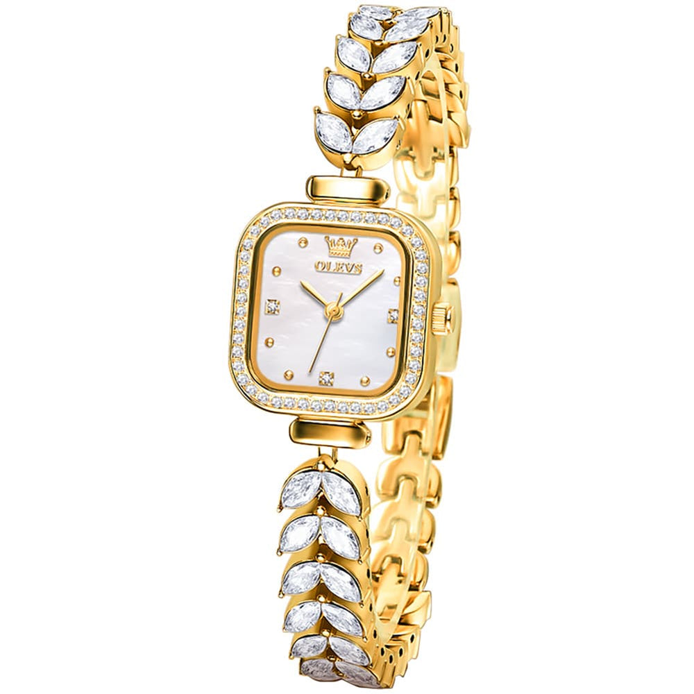 OLEVS 9987 Mermaid Crystal Bracelet Square Watch for Women - Yellow Gold Watch | Olevs Watch Store