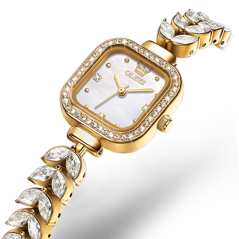 OLEVS 9987 Mermaid Crystal Bracelet Square Watch for Women - Yellow Gold Watch | Olevs Watch Store