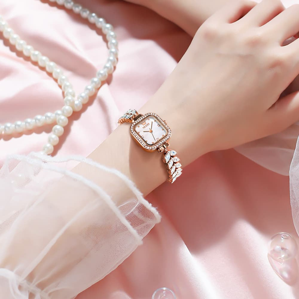 OLEVS 9987 Mermaid Crystal Bracelet Square Watch for Women - Rose Gold Watch | Olevs Watch Store