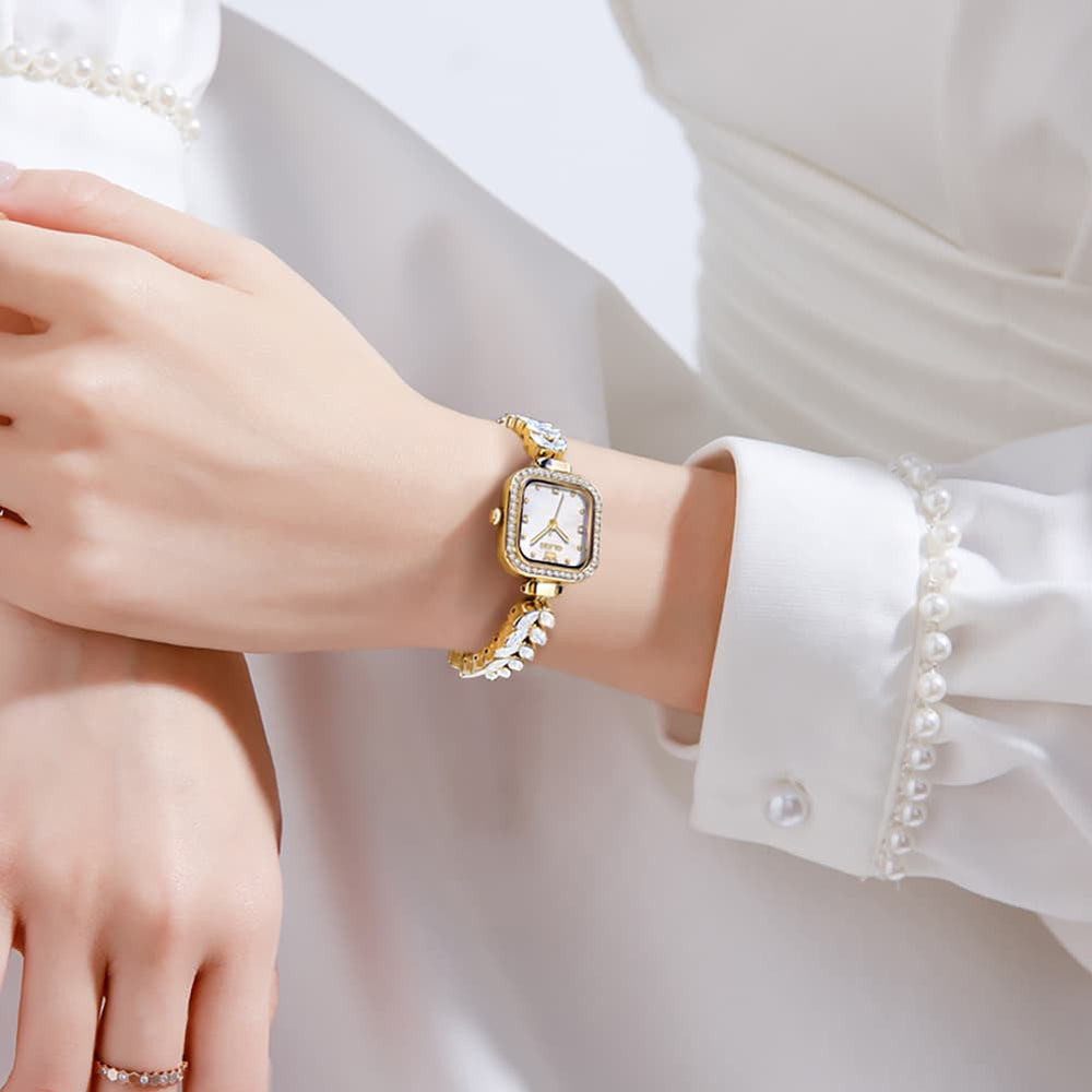 OLEVS 9987 Mermaid Crystal Bracelet Square Watch for Women - Yellow Gold Watch | Olevs Watch Store